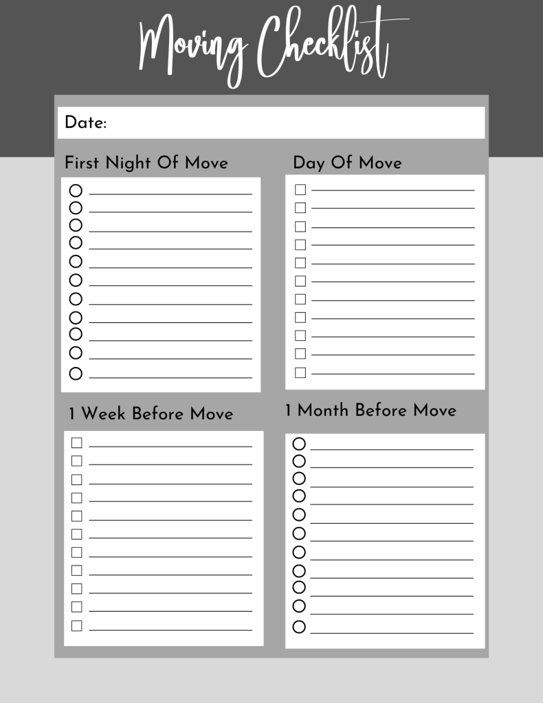 Moving Checklist - Moving Day Printable Checklists And Planner - qeliq.com