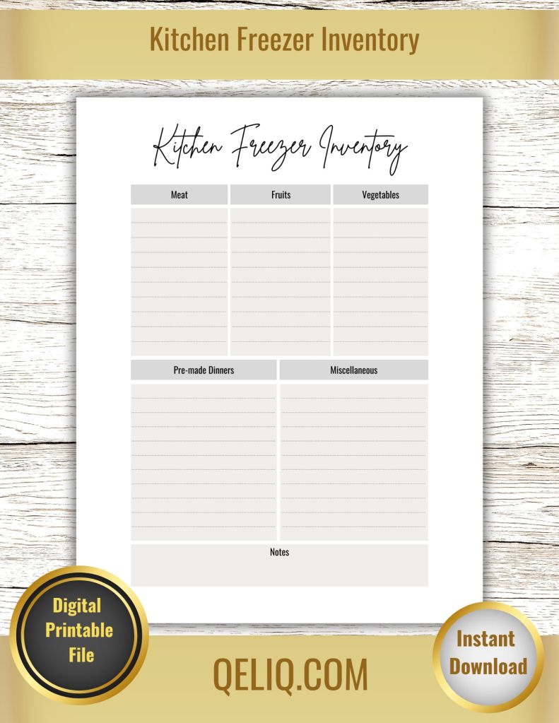 Kitchen Freezer Inventory: PDF Printable