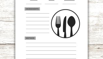 Recipe Card Black White Printable PDF: Modern Contemporary Simple Design