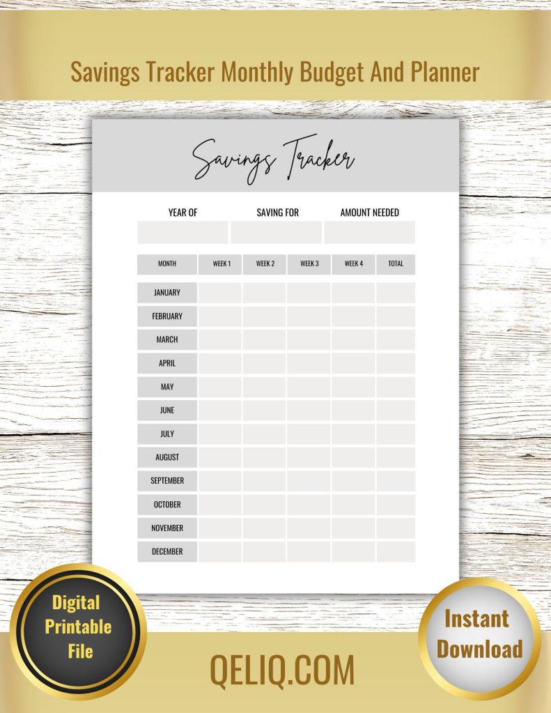 Savings Tracker Monthly Budget And Planner PDF Printable Insert Template