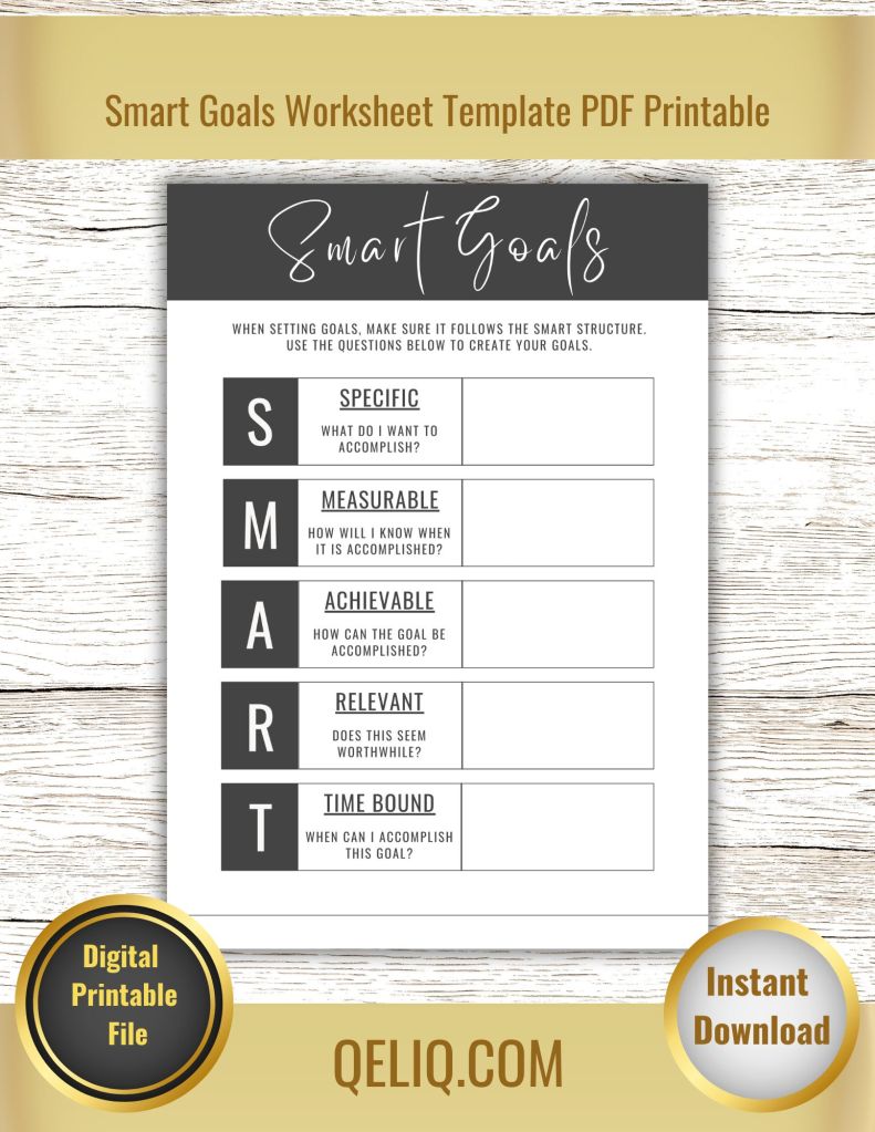 Smart Goals Worksheet Customizable Editable Template PDF Printable
