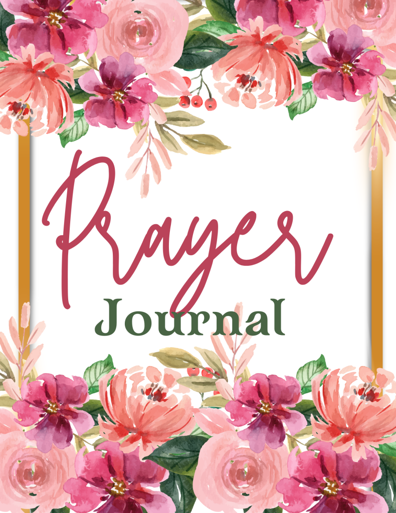Prayer Journal PDF Book - Pink Green Gold Floral Watercolor Design