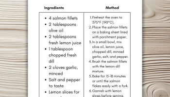 Baked Lemon Dill Salmon - Recipe Card Printable