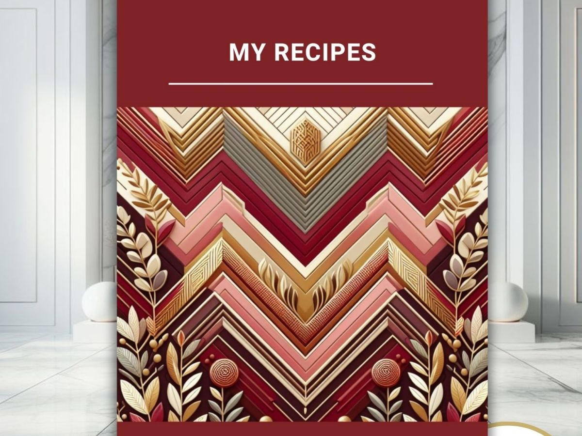 Printable Cookbook Cover Chevron Red Gold Burgundy Cover Design