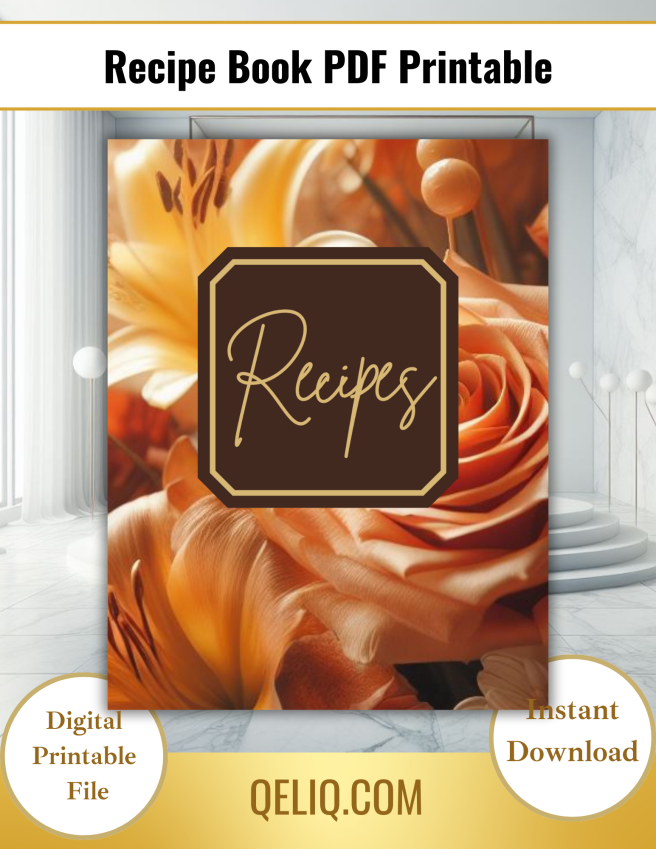 Recipe Book Cover Printable - Floral Gold Orange 