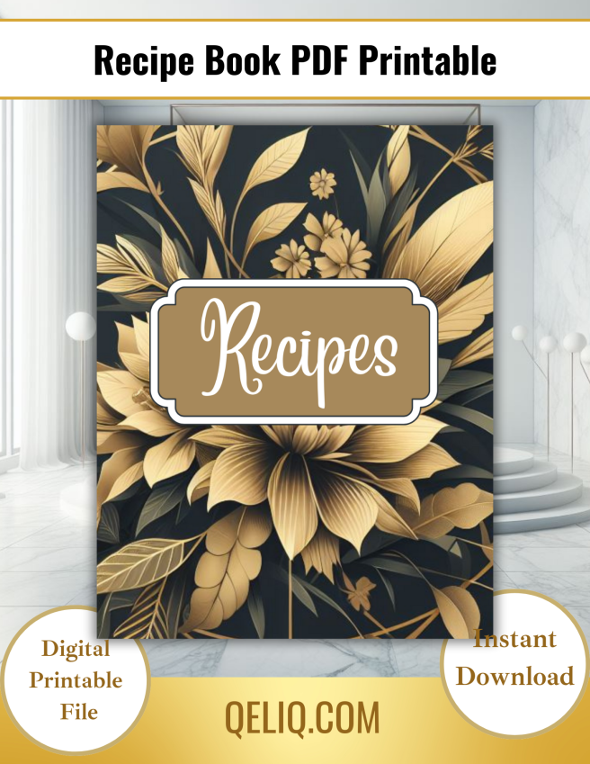 Recipe Book Cover Printable - Floral Abstract Gold Brown