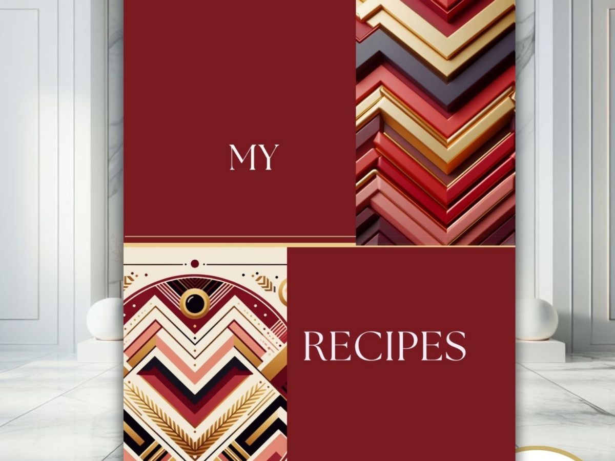 Cookbook Cover Design Chevron Red Gold Burgundy Cover Design